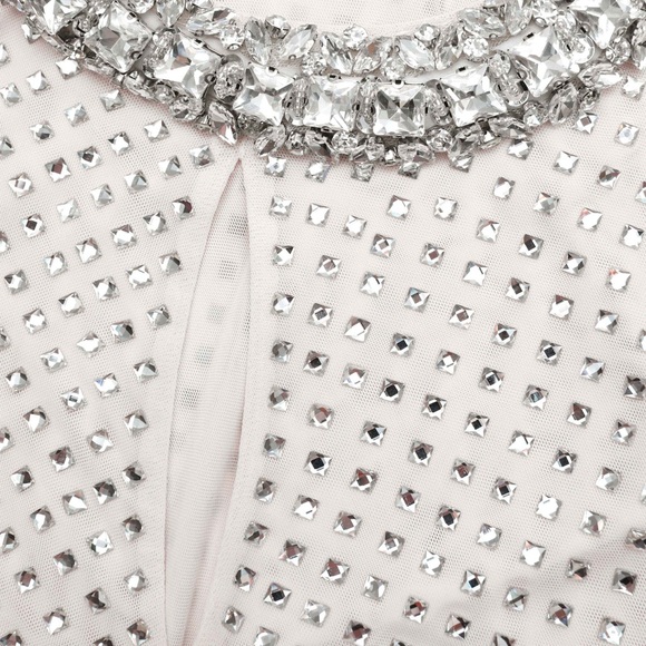 self portrait CREAM RHINESTONE DIAMANTE TRIM MAXI DRESS $870 NEW with tag - Picture 3 of 5